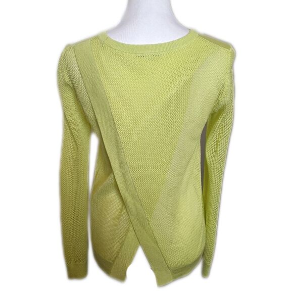 CAbi style #199 split back mesh neon lemon lime sweater, acrylic, sheer XS - Picture 3 of 9